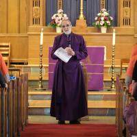 WASHINGTON: After the march, Bishop Beckwith speaks at the closing service. NINA NICHOLSON PHOTO