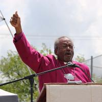 Presiding Bishop Curry speaking at the Hutto witness. NINA NICHOLSON PHOTO