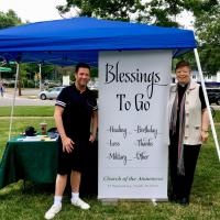 The Rev. Lynne Bleich Weber and a parishioner of Atonement host the "Blessings to Go" booth at Tenafly's first Pride Day. PHOTO COURTESY ATONEMENT, TENAFLY