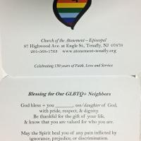 Close-up of one of the Blessing cards given out at Tenafly's Pride Day. PHOTO COURTESY ATONEMENT, TENAFLY