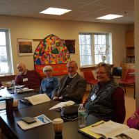 The clergy of the Listening Excursion congregations meet with members of the first Clergy Cohort in their own breakout session. GINNY DINSMORE PHOTO