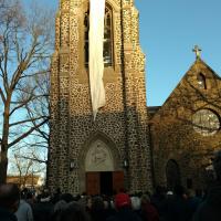 MONTCLAIR: Marchers gather outside St. James, Upper Montclair. PHOTO COURTESY FRAN LIPINSKI