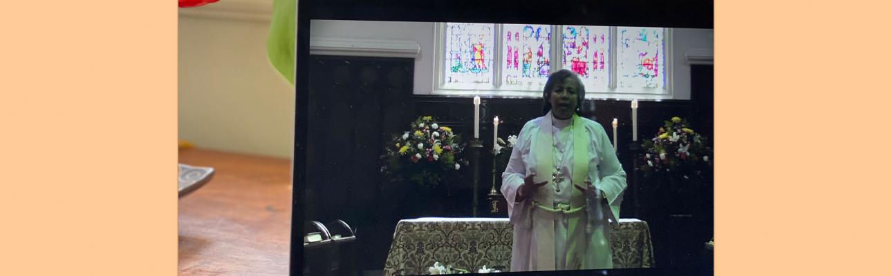 Bishop Hughes preaching at the Cathedral during the live-streamed Easter service. CYNTHIA MCCHESNEY PHOTO