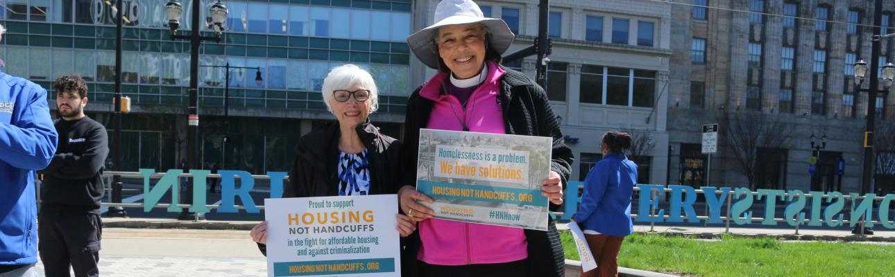 The Ven. Diane Riley and Bishop Carlye Hughes at the "Housing Not Handcuffs" rally on April 22. NINA NICHOLSON PHOTO