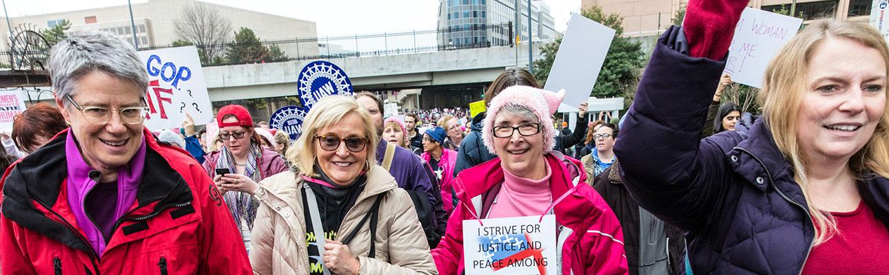 Rebecca Walker, Debbie Quinn and Colleen Hintz of Redeemer, Morristown and Laura Russell of All Saints Episcopal Parish, Hoboken at the Women's March in Washington. CYNTHIA BLACK PHOTO