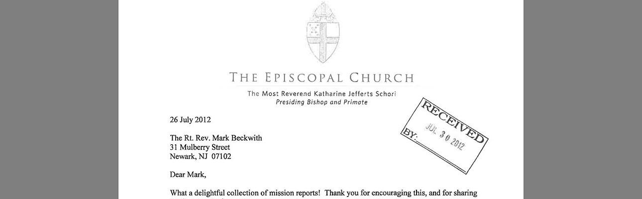 Letter from Presiding Bishop Katharine Jefferts Schori