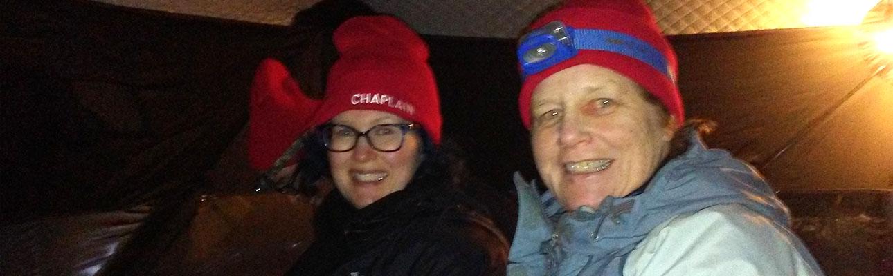 Author Peg Crilly (right) at Standing Rock. PHOTO COURTESY PEG CRILLY