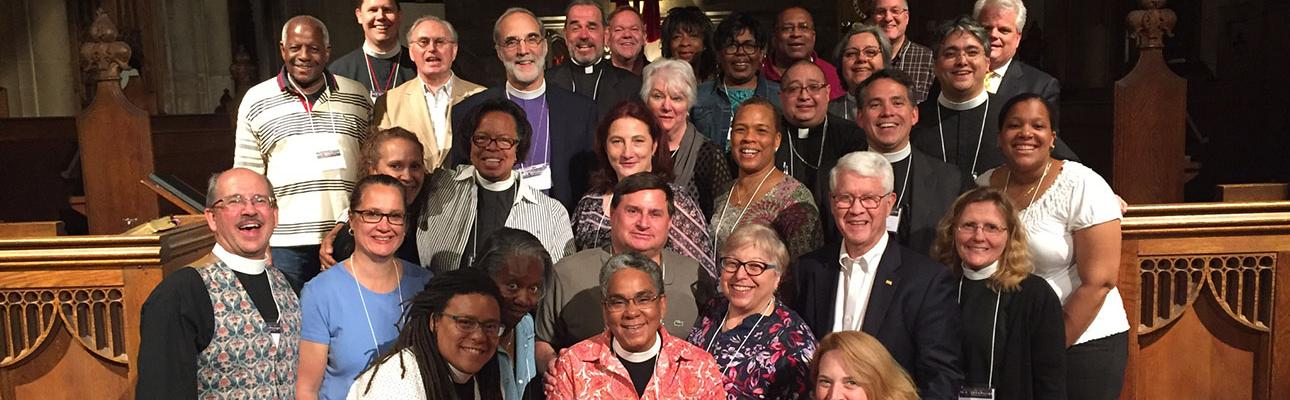 The Bishop Search/Nominating and Transition Committees and members of the Standing Committee with Bishop Mark Beckwith and the Rev. Thad Bennett and the Rev. Kim Jackson, consultants from The Episcopal Church.
