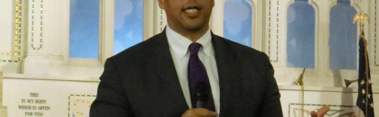 Senator Cory Booker speaking at the Town Hall at Christ Church, East Orange.