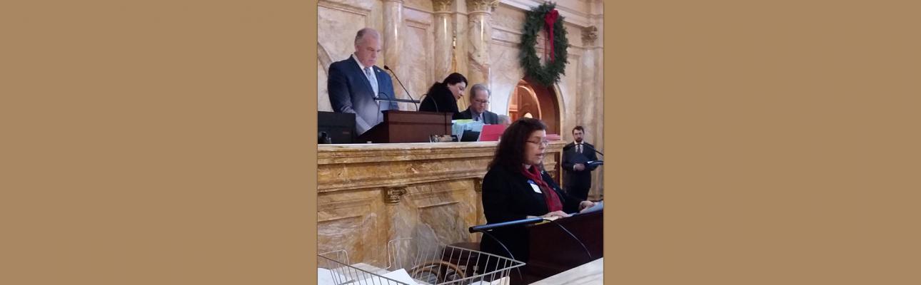 The Rev. Vicki Geer McGrath giving the invocation at the opening of the New Jersey State Senate, December 17, 2018.