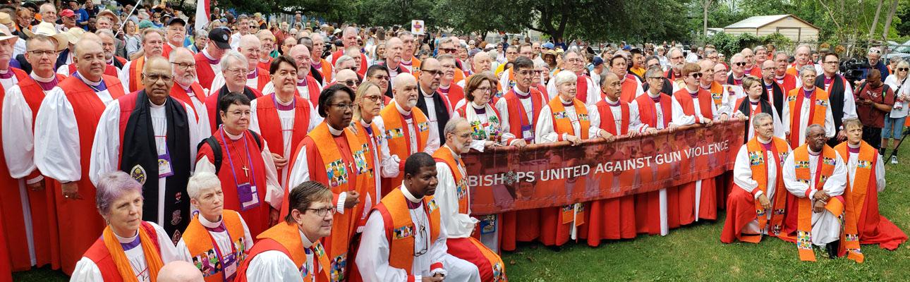 Bishops United Against Gun Violence before the public witness on July 8. NINA NICHOLSON PHOTO
