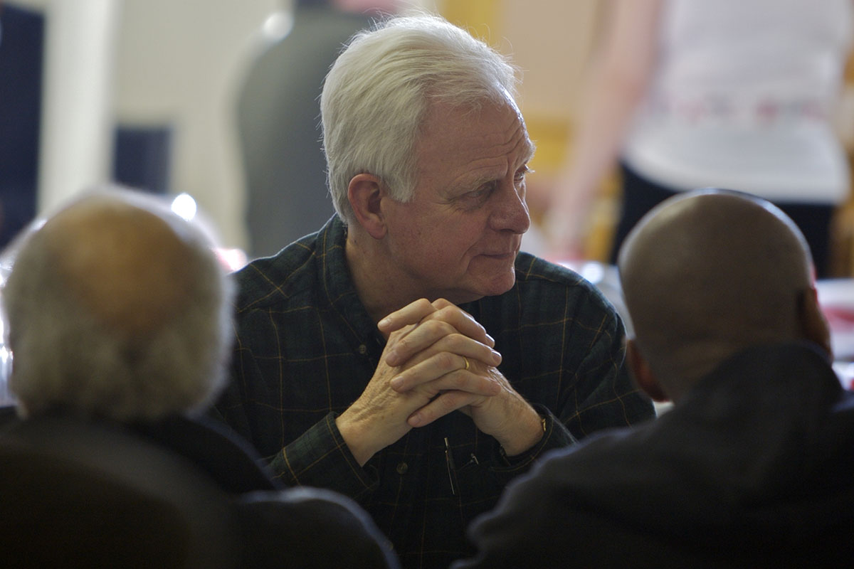 The Rev. Canon Wade Renn listening to the homeless in Montclair. PHOTO COURTESY THE REV. CANON WADE RENN