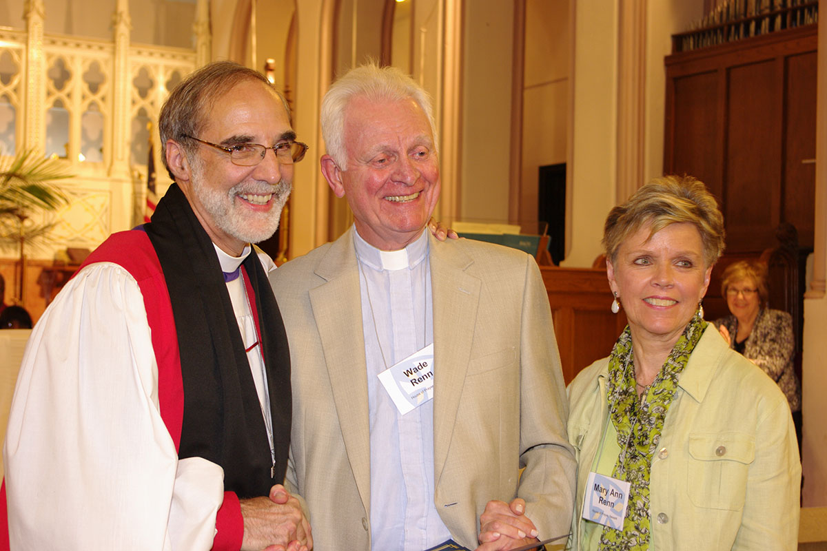The Rev. Canon Wade Renn and Mary Ann Renn receiving the Hegg Lifetime Achievement Award from the Rt. Rev. Mark M. Beckwith, 10th Bishop of Newark, on June 22, 2014. NINA NICHOLSON PHOTO