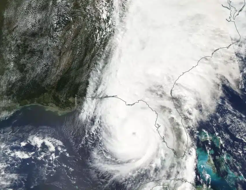 True-color imagery of Hurricane Helene off the coast of Florida on Sept. 26, 2024, from the MODIS instrument onboard NASA’s Aqua satellite. Credit: NASA Worldview