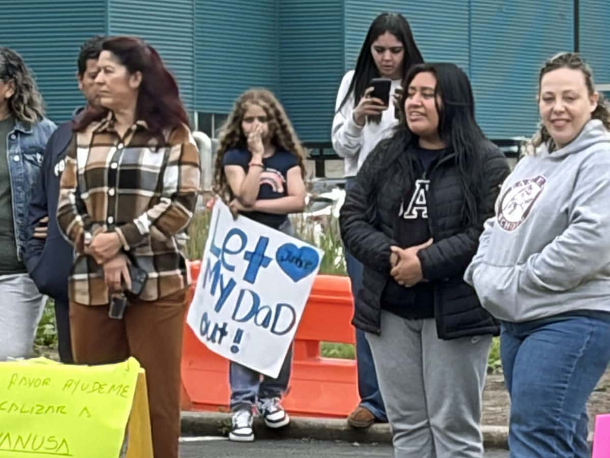 Family members of detainees outside Delaney Hall. MICHAEL MULLER PHOTO